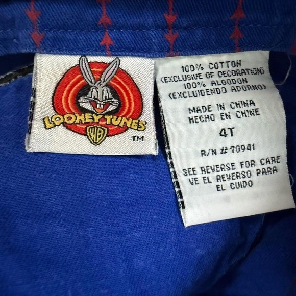 Vintage Looney Tunes Taz Toddler Overalls Blue Red Stripe Shortalls 4T - Picture 4 of 5